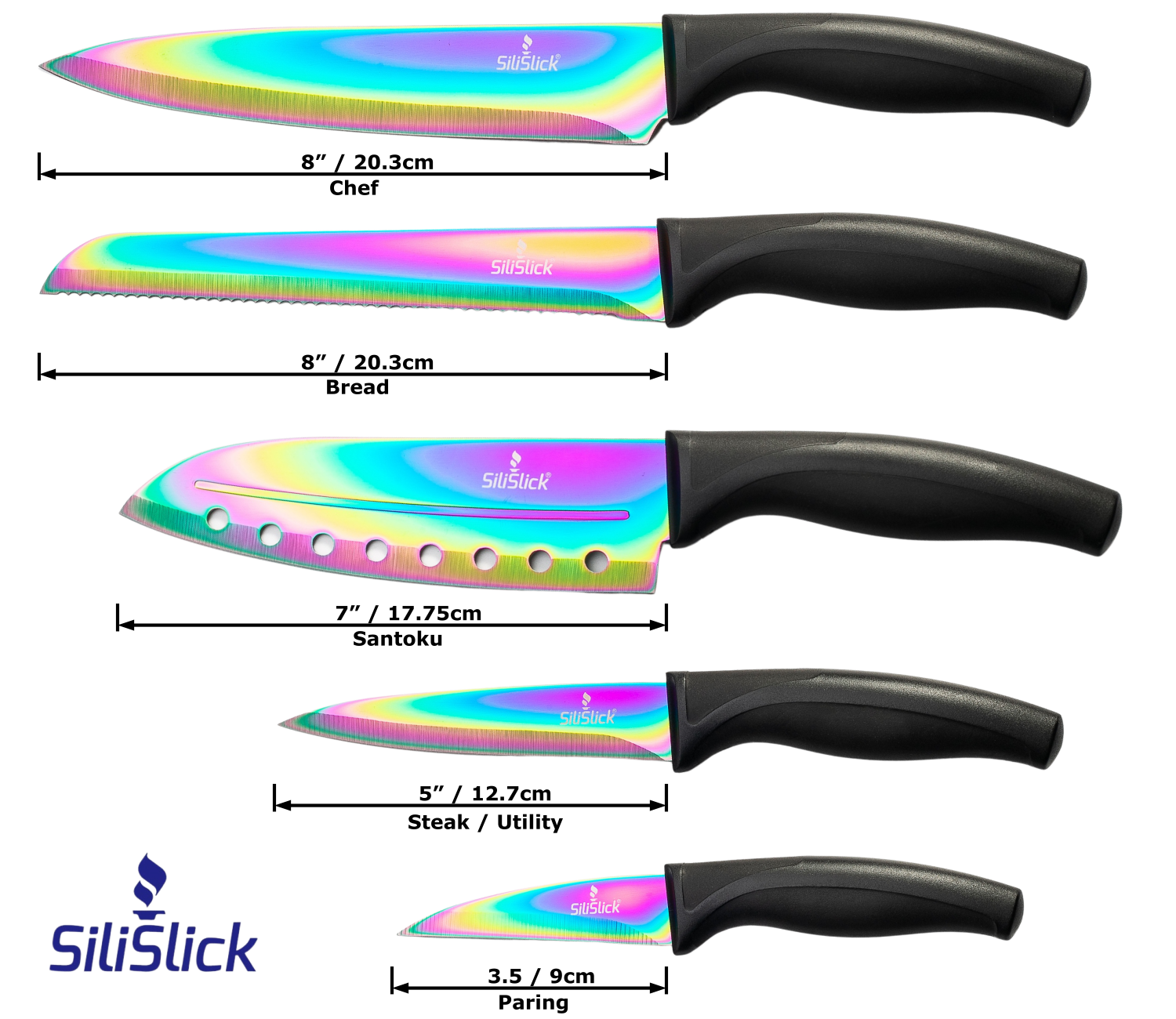 Kitchen Knife Set Kit | Black Handle & Black Magnetic Rack