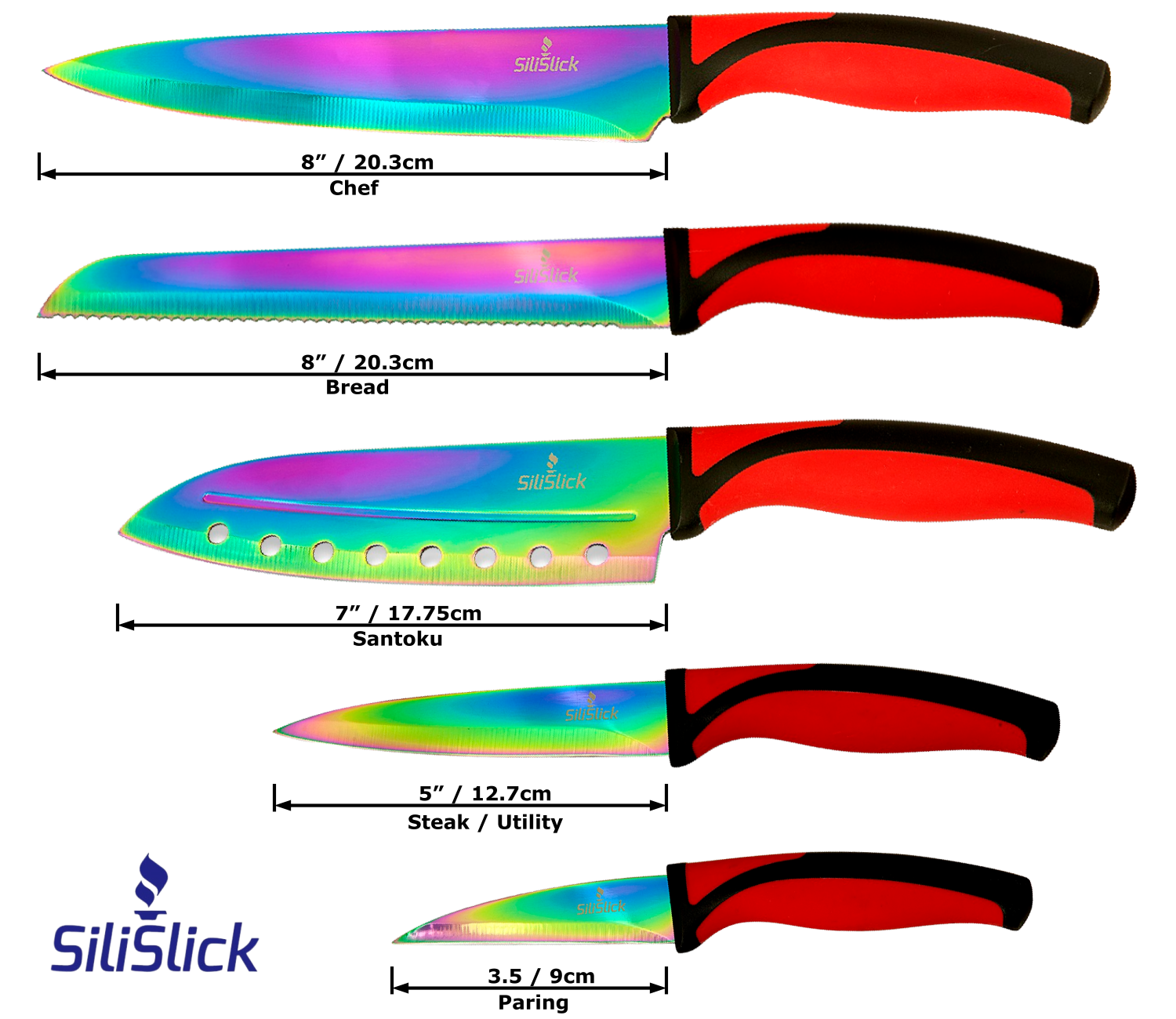 Kitchen Knife Set Kit | Red Handle & Red Magnetic Rack