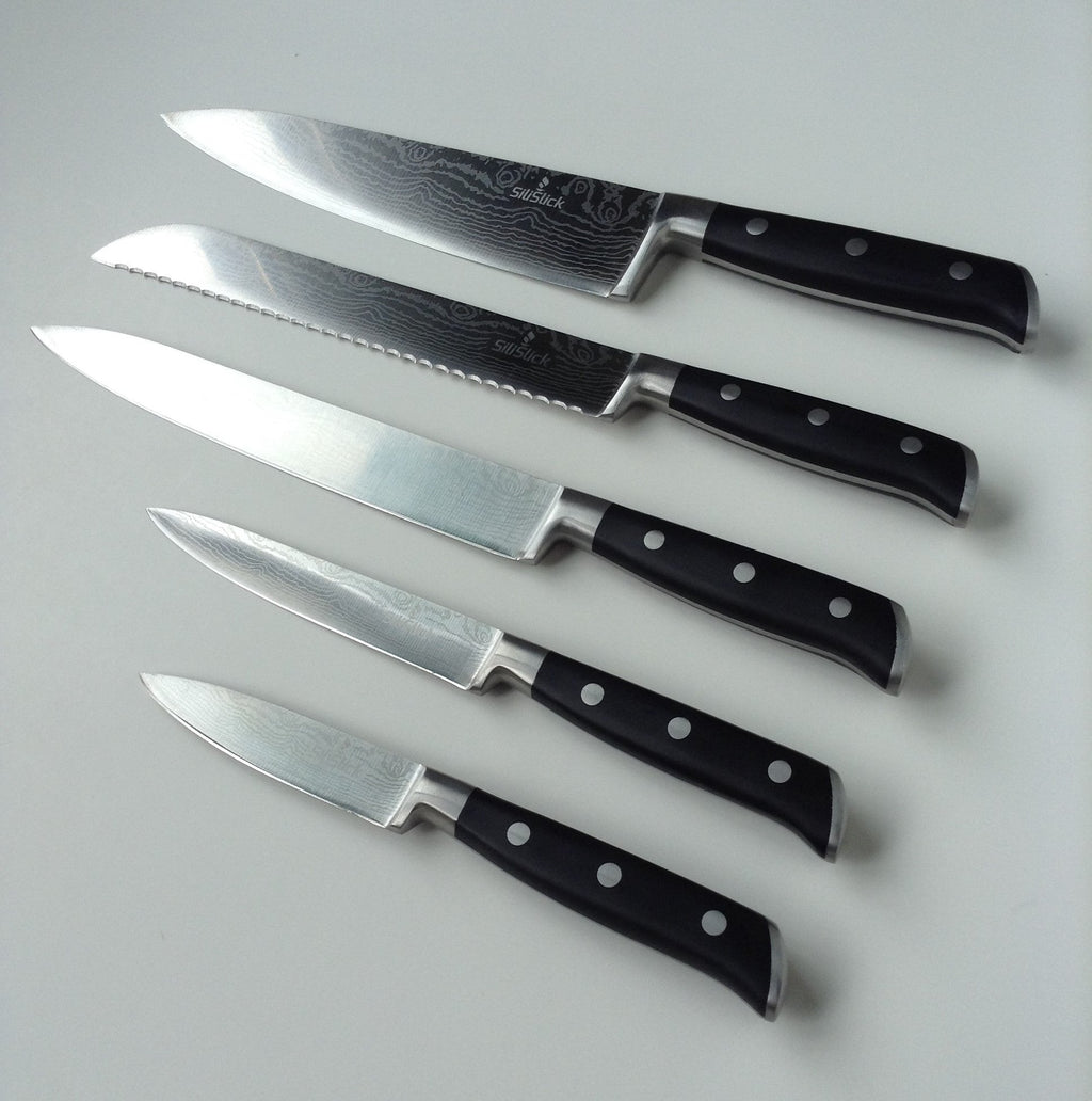 Damascus Laser Etched Full Tang 5 Piece Knife Set
